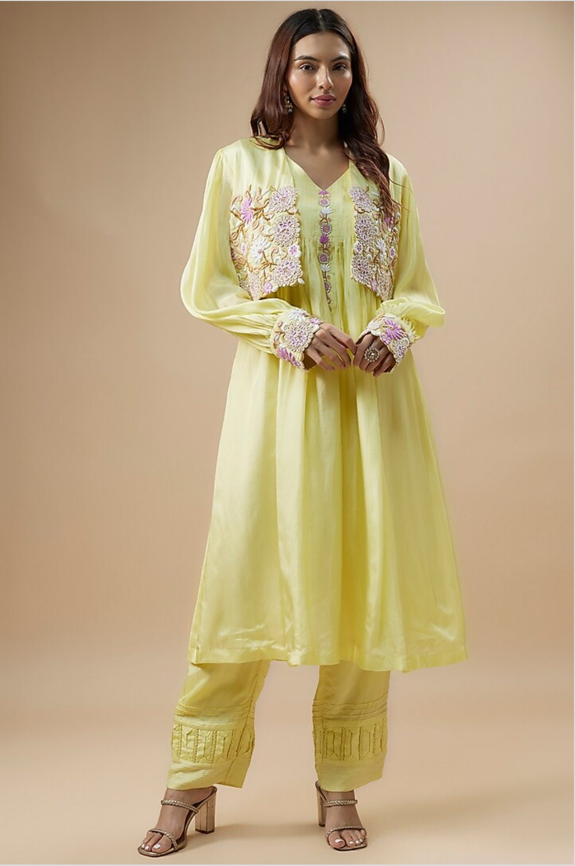 Yellow jacket kurti set