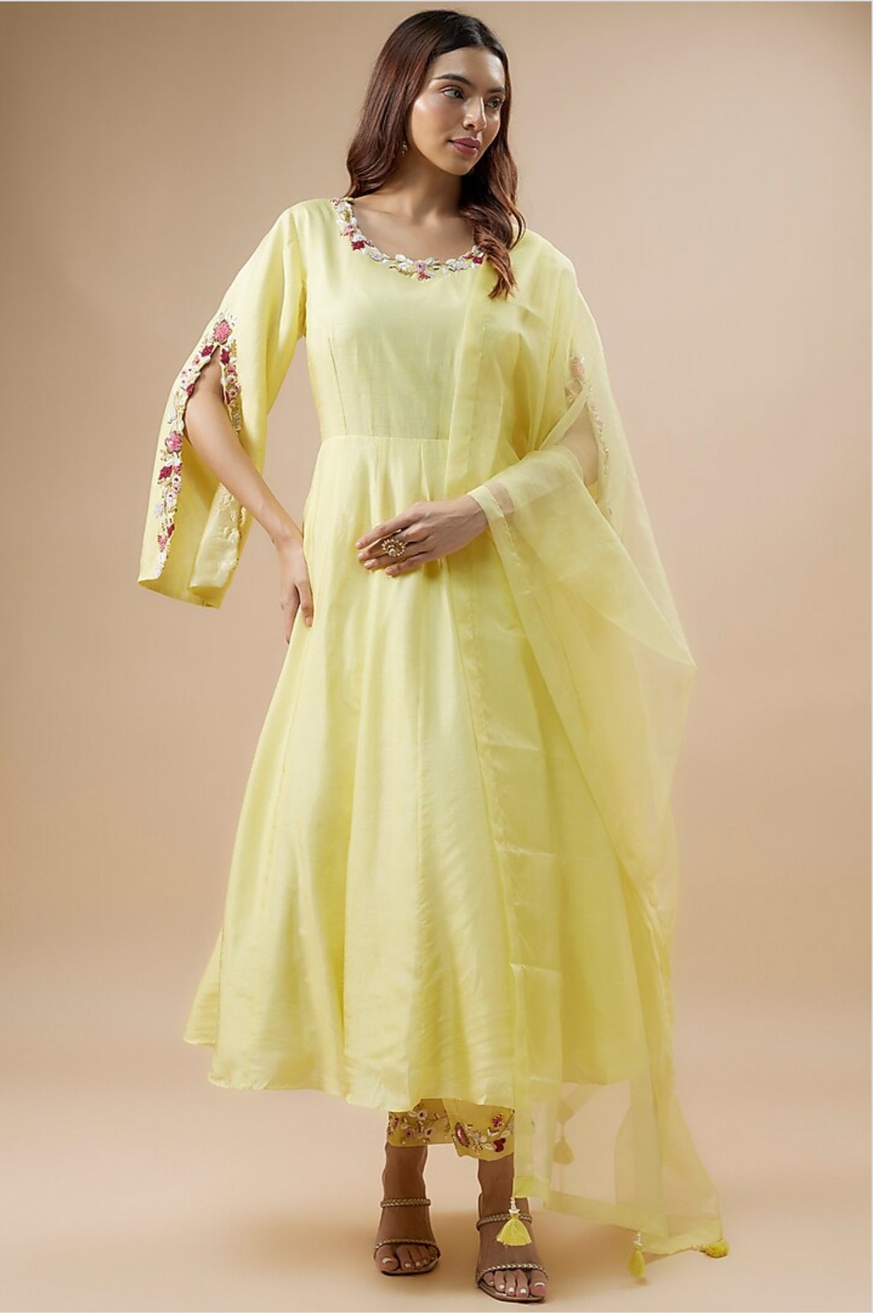 Yellow Anarkali set with dupatta