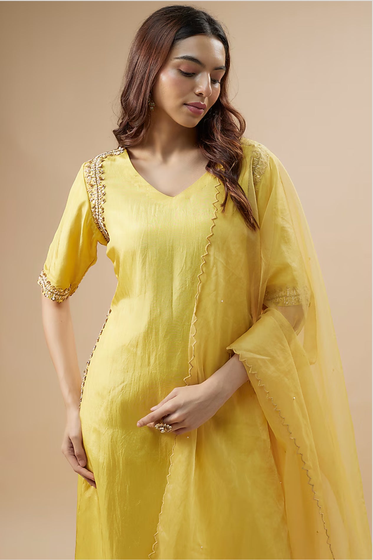 Yellow zari work