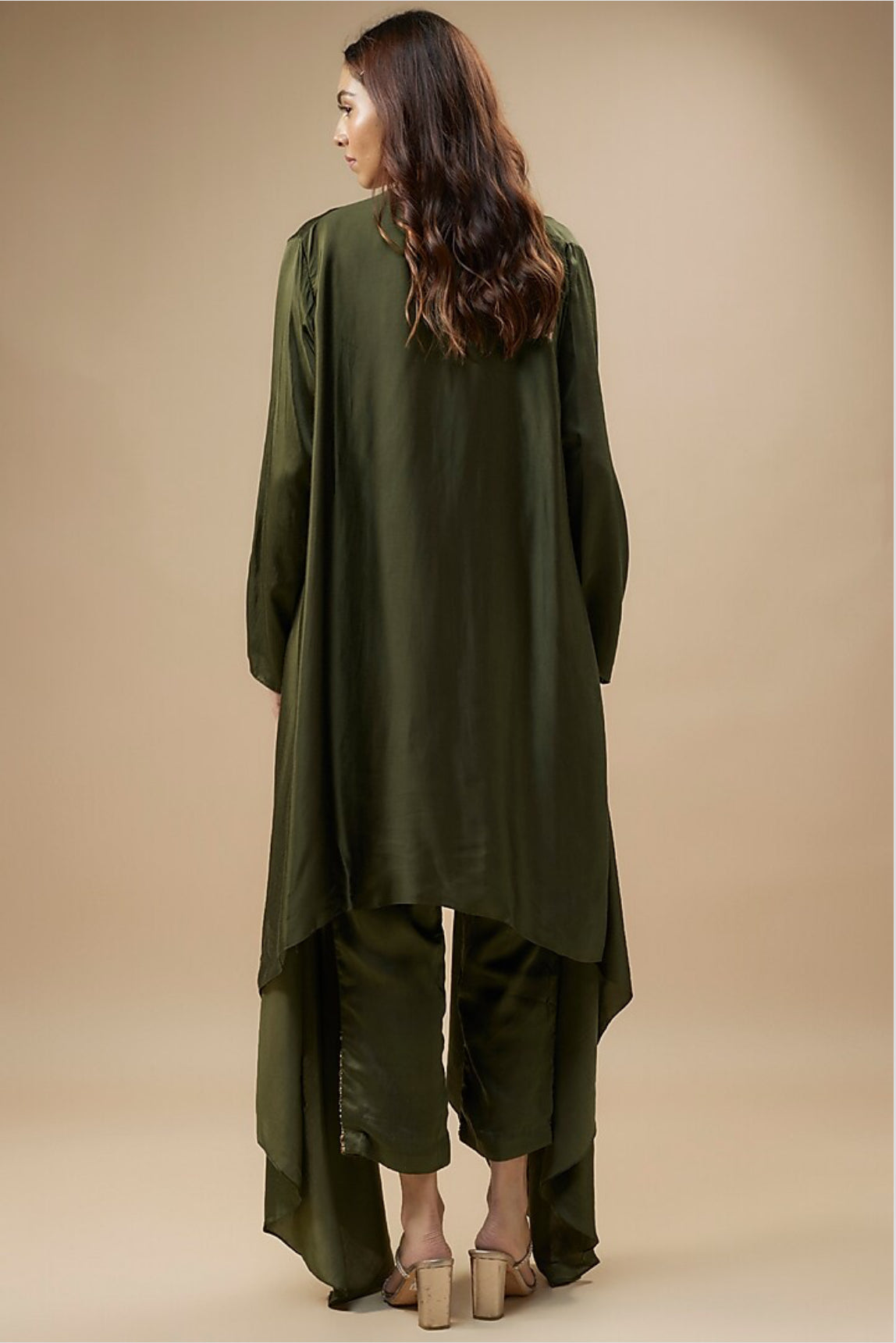 Green long jacket kurti set