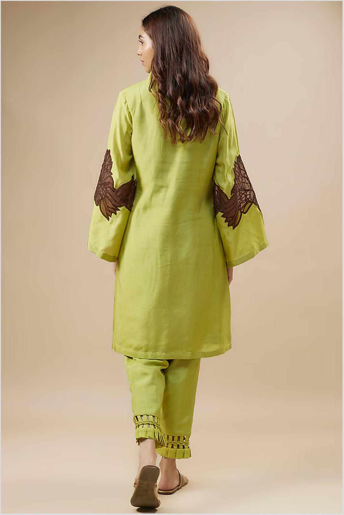 Green cutwork sleeve detailing kurti set