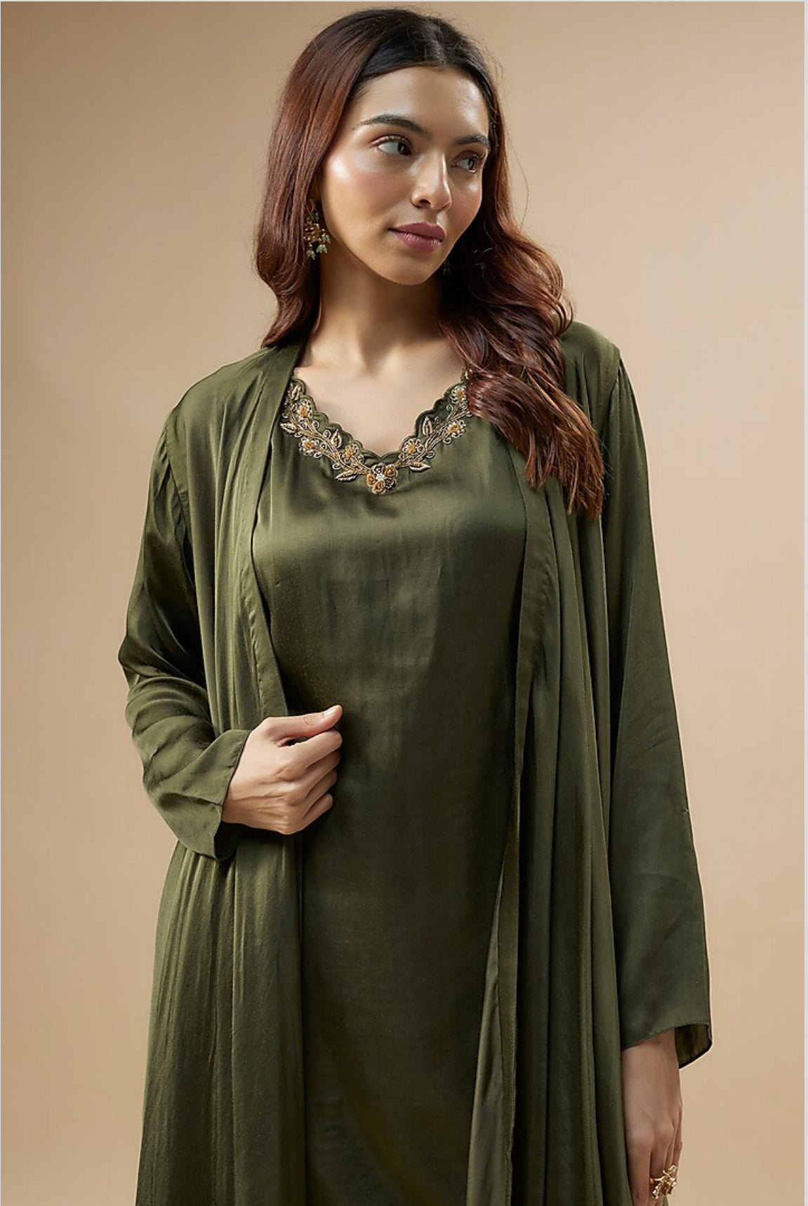 Green long jacket kurti set