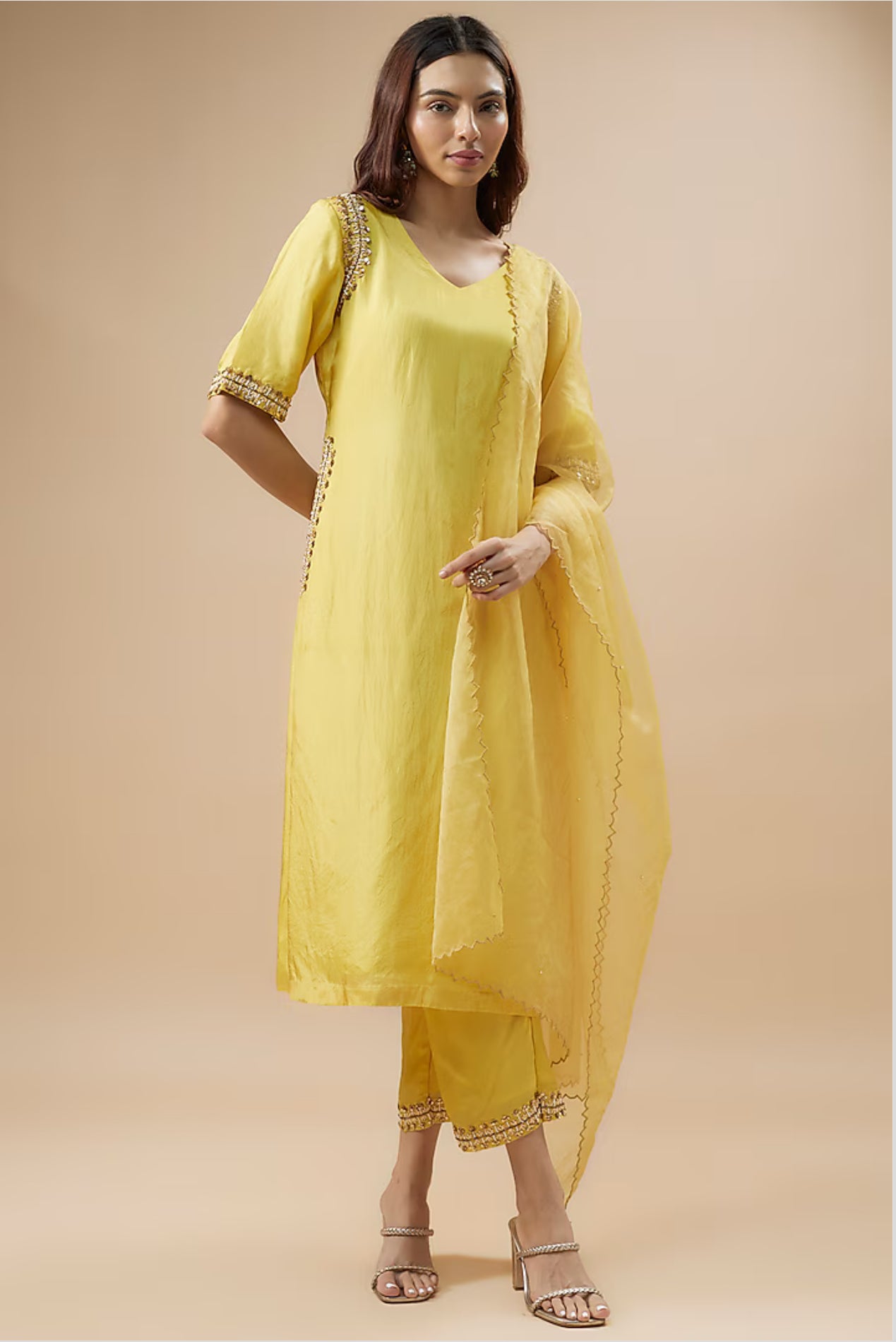 Yellow zari work