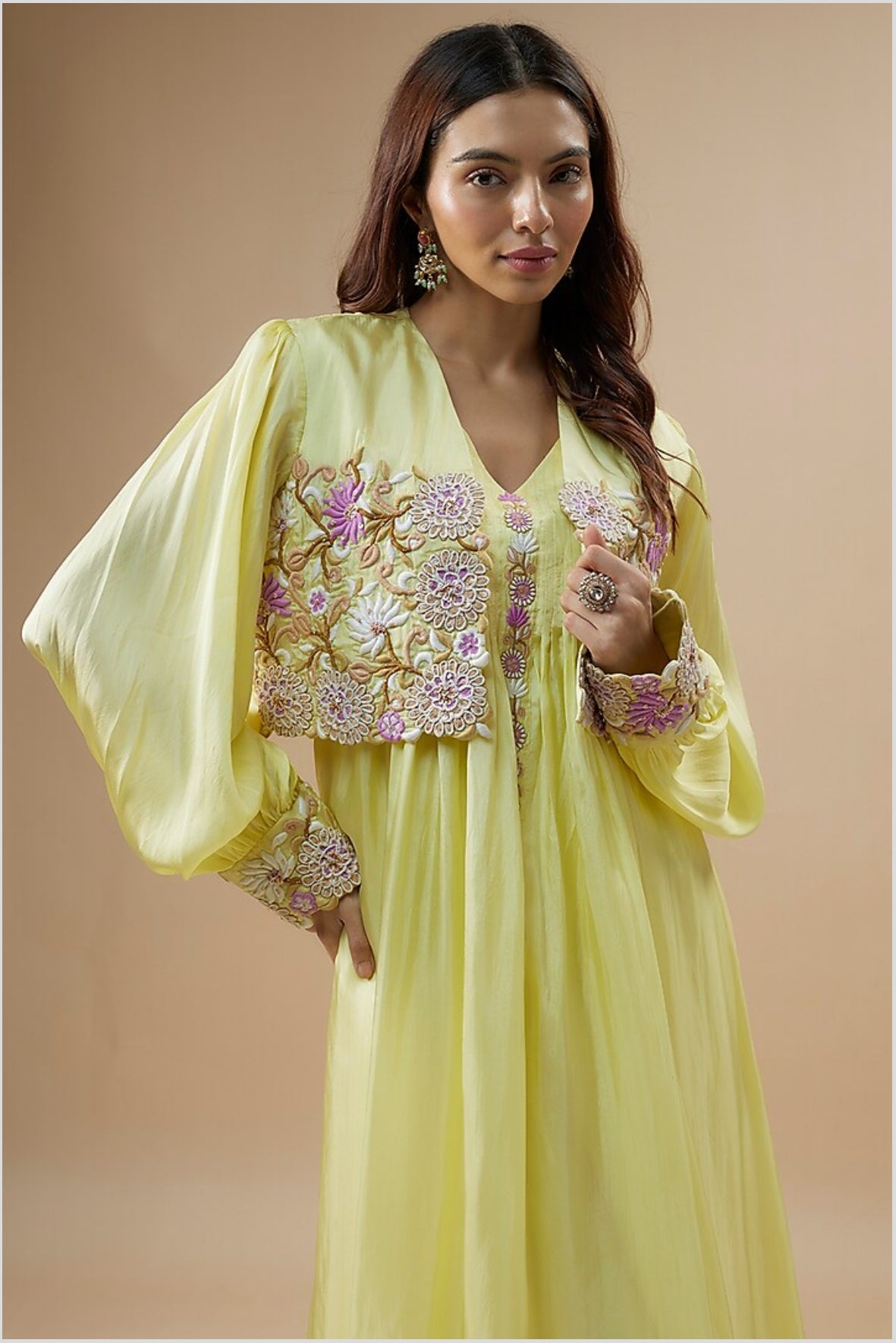 Yellow jacket kurti set