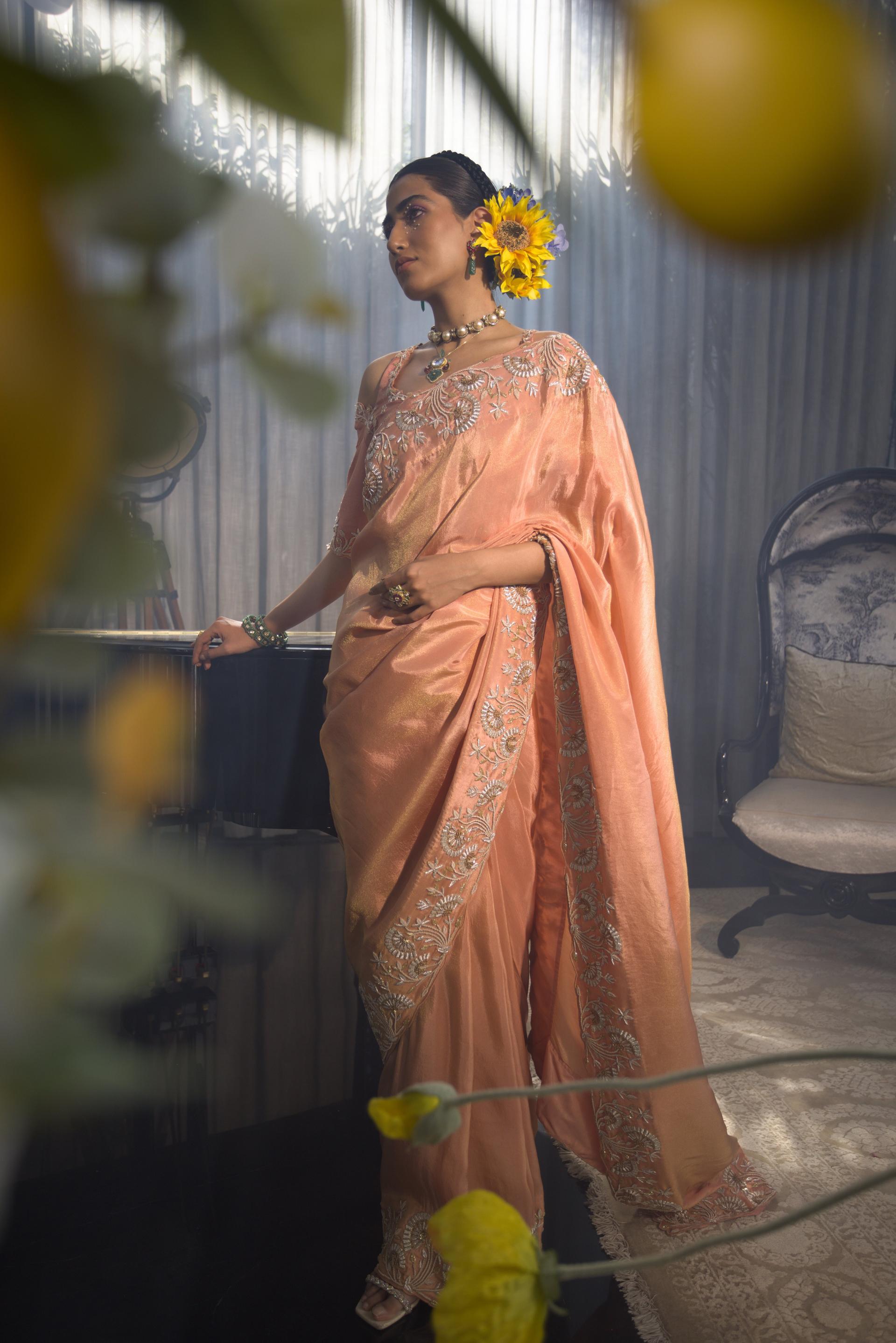 Pink Silk Saree With Zari Work - SINGAAR