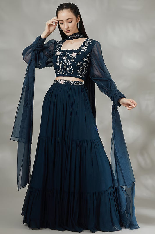 Navy Blue Georgette lehenga set