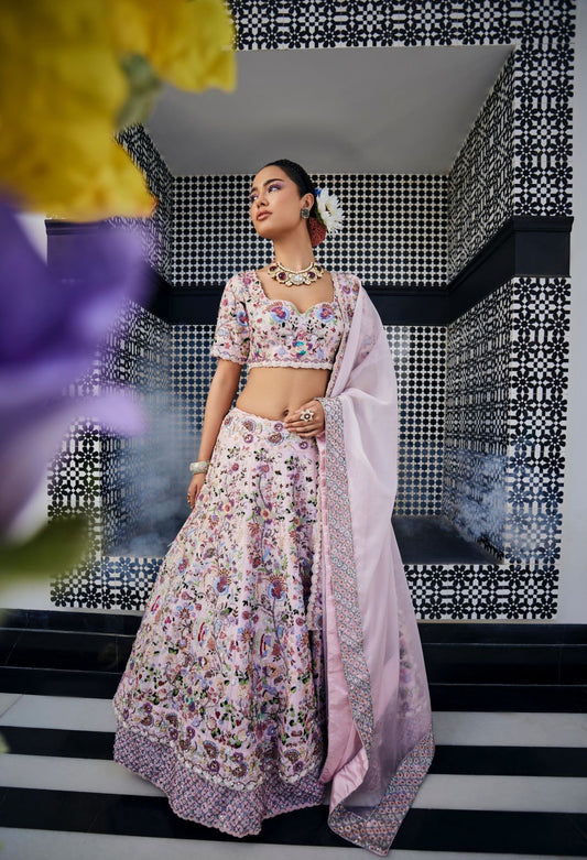 Light pink Double layer lehenga