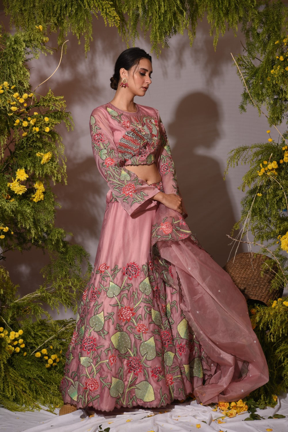 Onion pink embroidered lehenga set