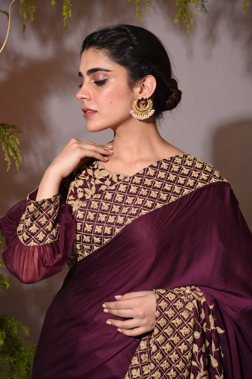 Maroon Colour Saree Contrast Blouse | designer sarees for wedding