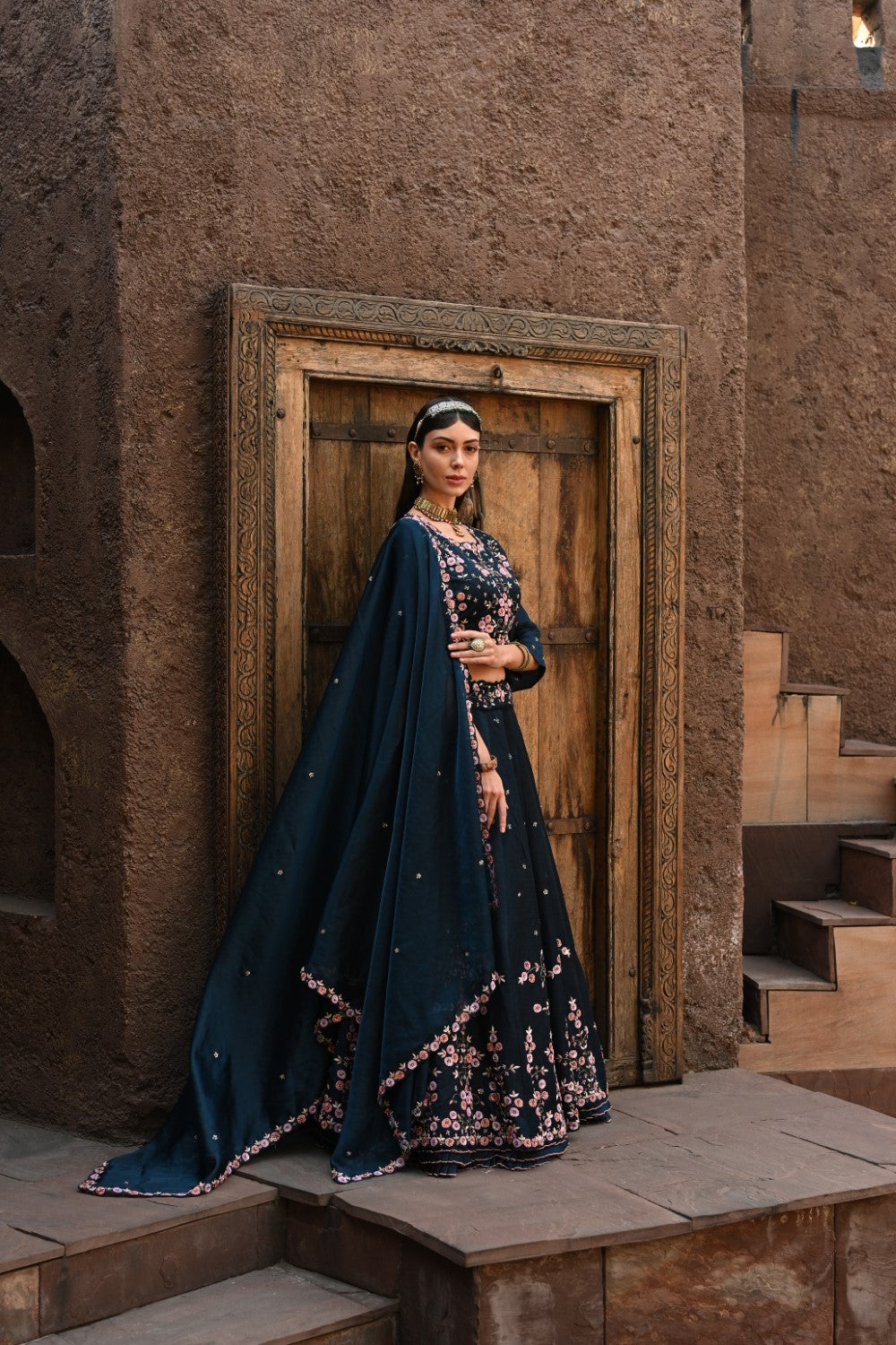 Blue embellished lehenga set