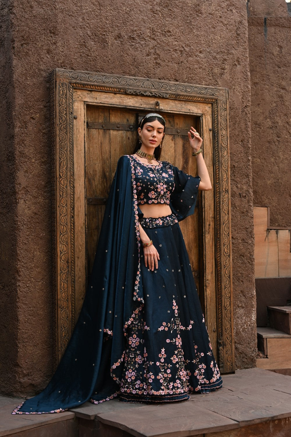 Blue embellished lehenga set