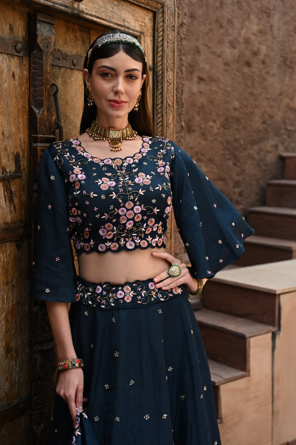 Blue embellished lehenga set