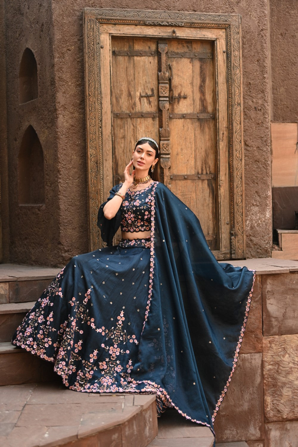 Blue embellished lehenga set