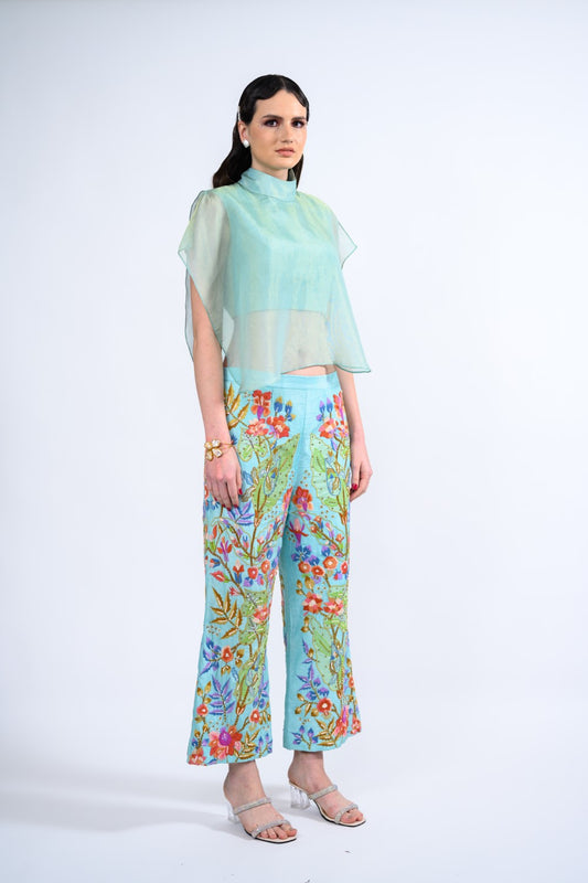 Turquoise Embroidered Pant Set