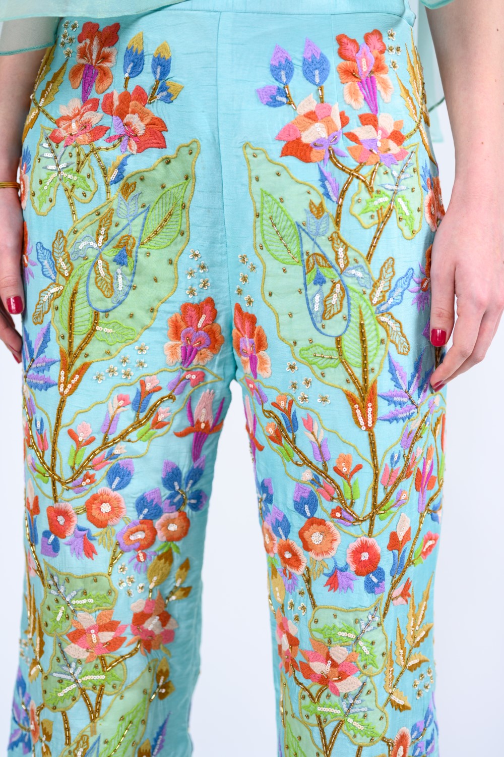 Turquoise Embroidered Pant Set