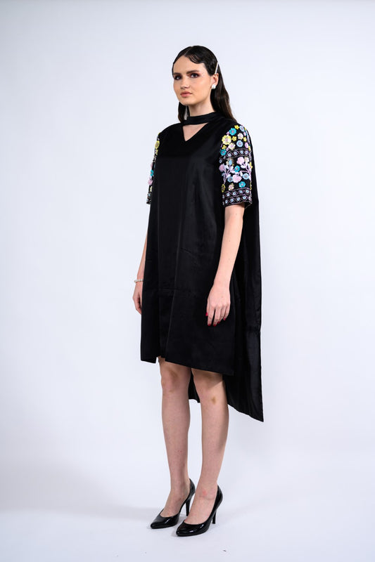 Attached Cape With Sleeves Embellished One Piece