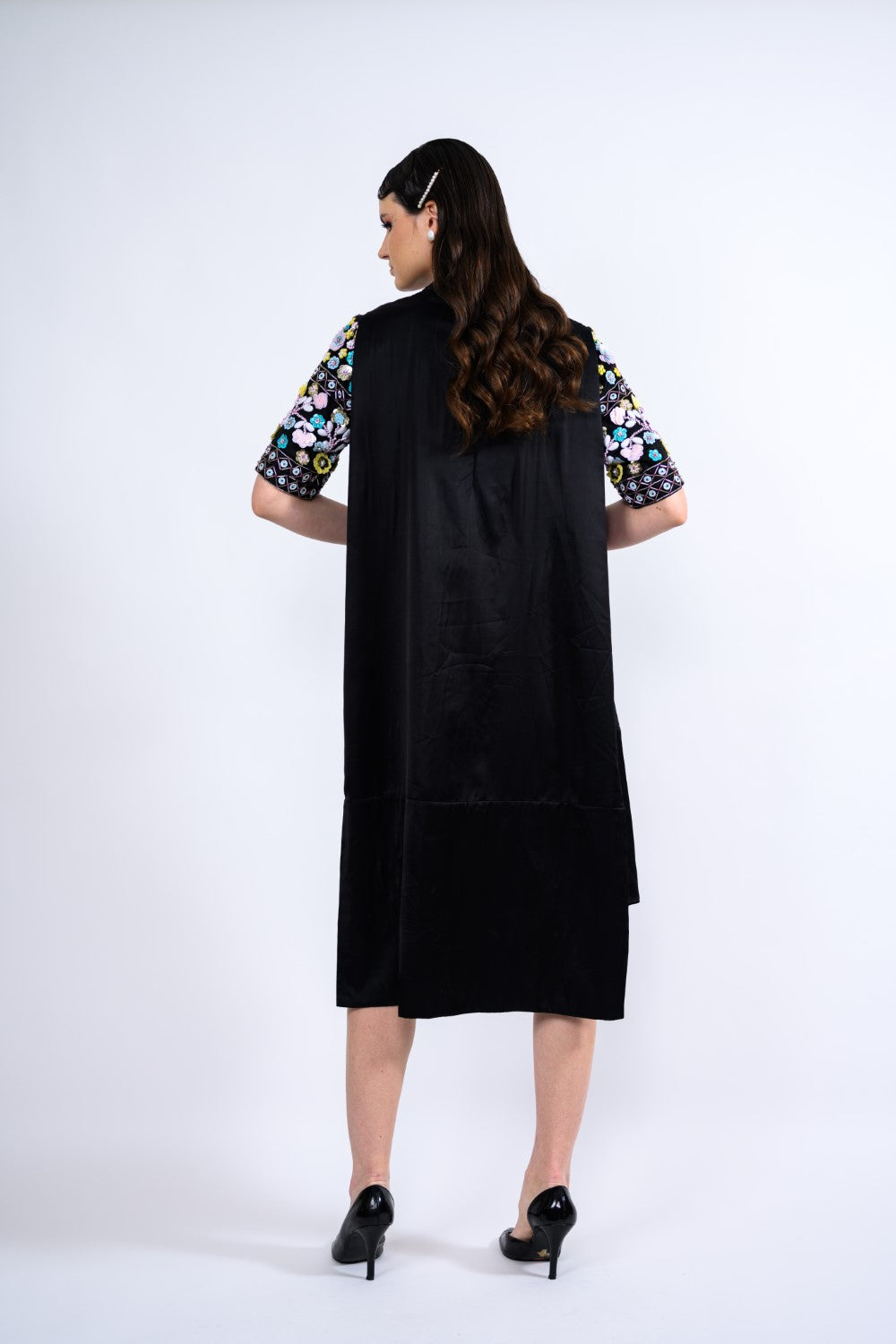 Attached Cape With Sleeves Embellished One Piece