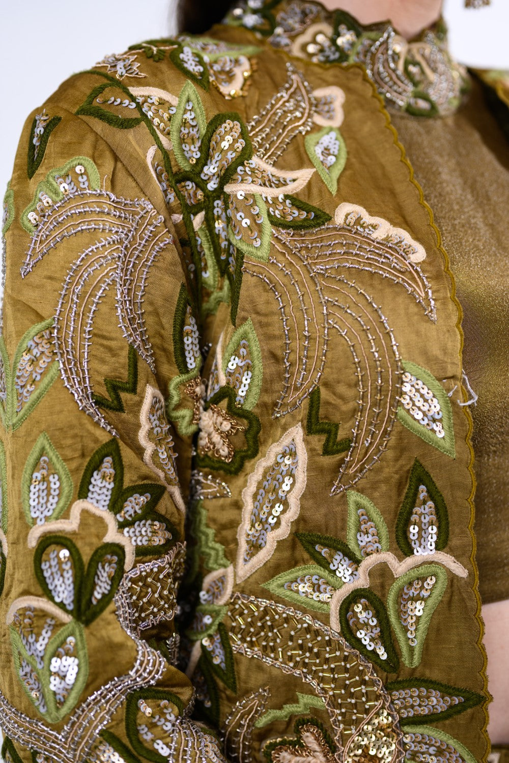 Olive Jacket Embellished Palazzo Set