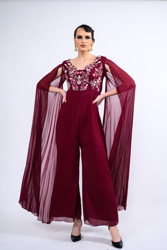 Long Veil Sleeves Embroidered Jumpsuit
