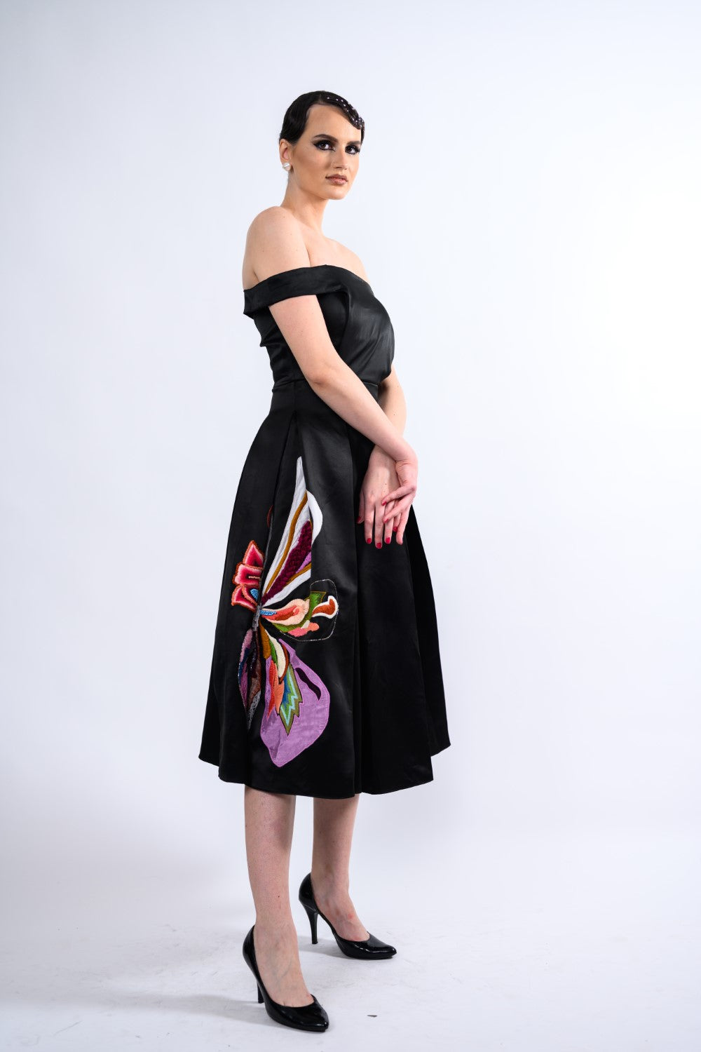 Black  Cocktail Off-shoulder Midi Dress