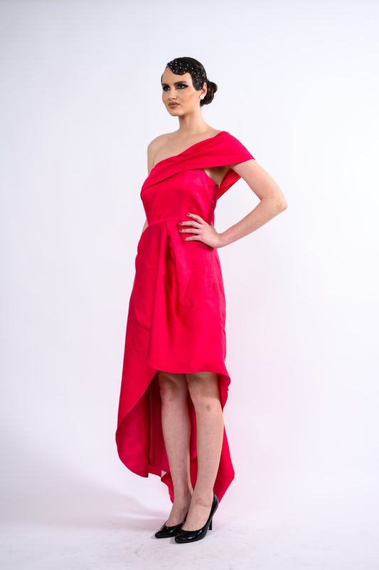 Magenta One-shoulder Asymmetric Dress