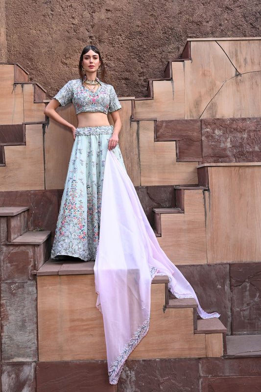 Blue embroidered and embellished heavy lehnga set