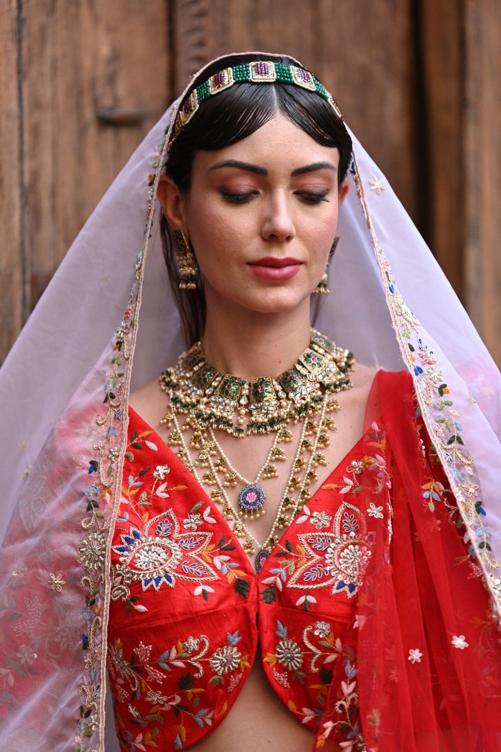 Deep Red Raw Silk Bridal Lehenga Set with Optional Tulle Veil - Nitika  Gujral- Fabilicious Fashion