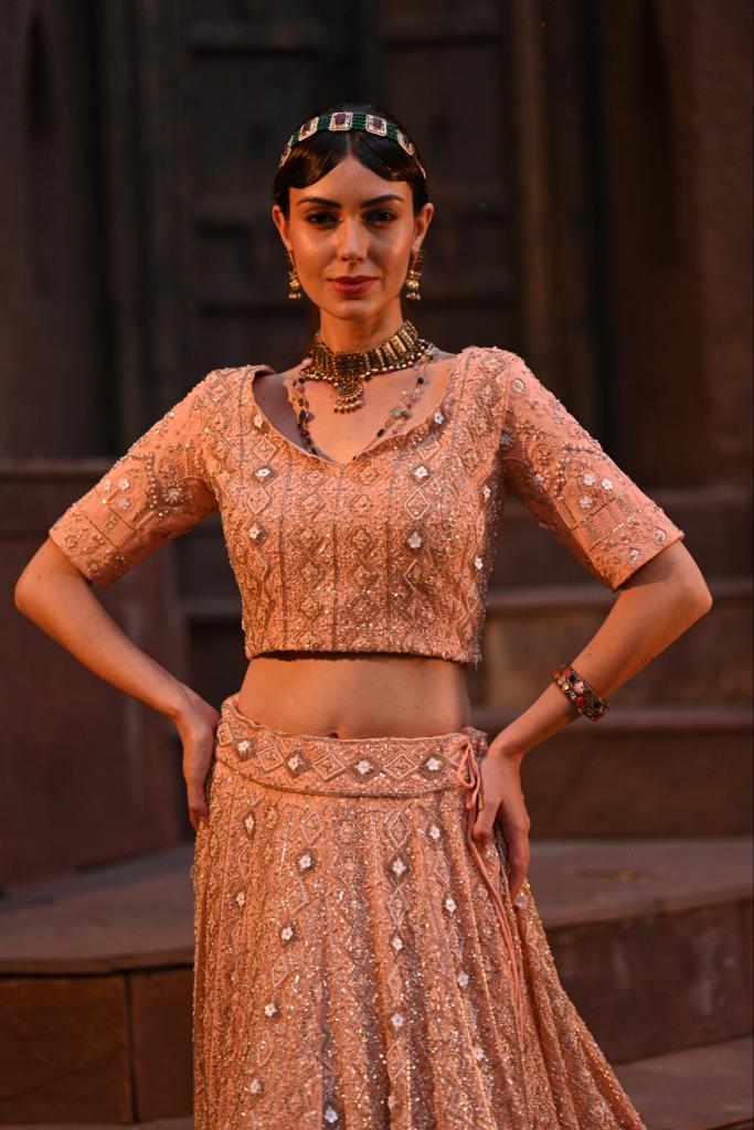 Peach chikankari lehenga set